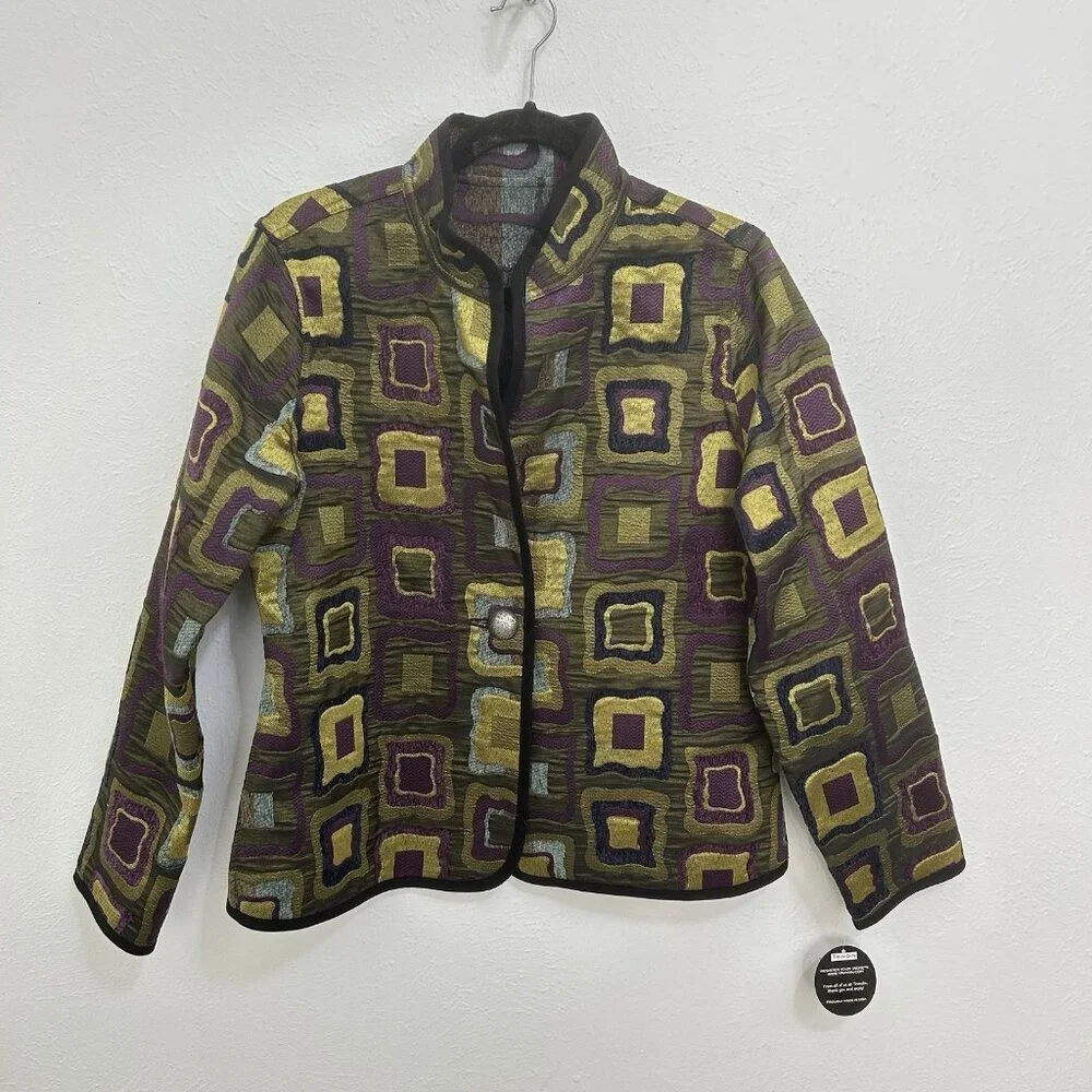 Trimdin Classic Symphony Jewel Artisan JacketColorful Sz M Reversible Mid Length